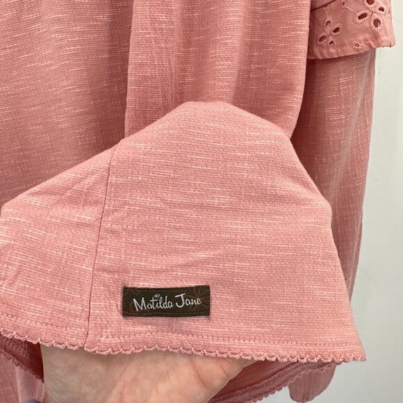 Matilda Jane Heart to Heart Possibilities Pink Knit Henley Popover Top Large NWT - Picture 4 of 5